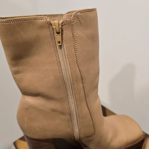 90s Y2K  Bakers Tan Leather Chunky Heel Mid Calf Platform Boot 10 Womens Vintage - Picture 11 of 16